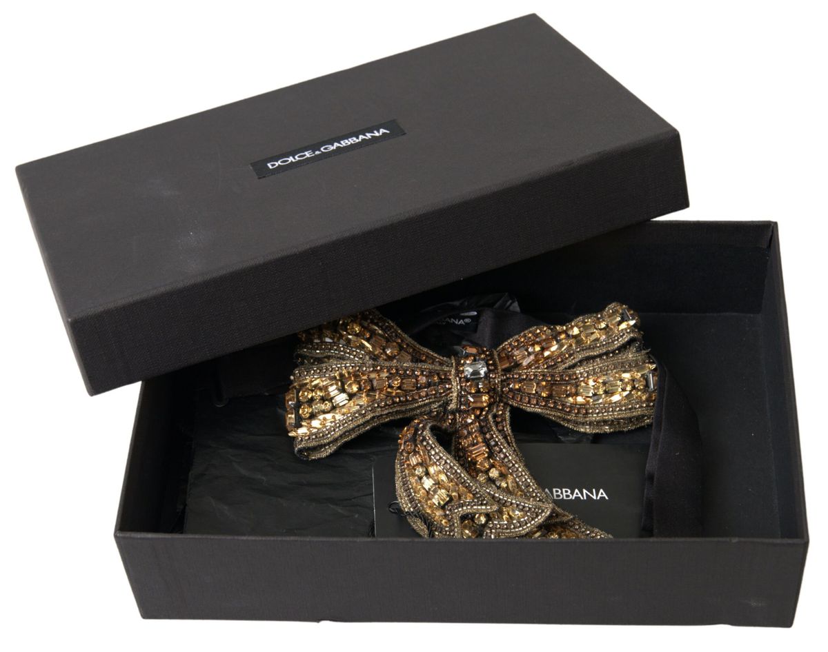 Dolce & Gabbana Gold Crystal Embellished Silk Bowtie