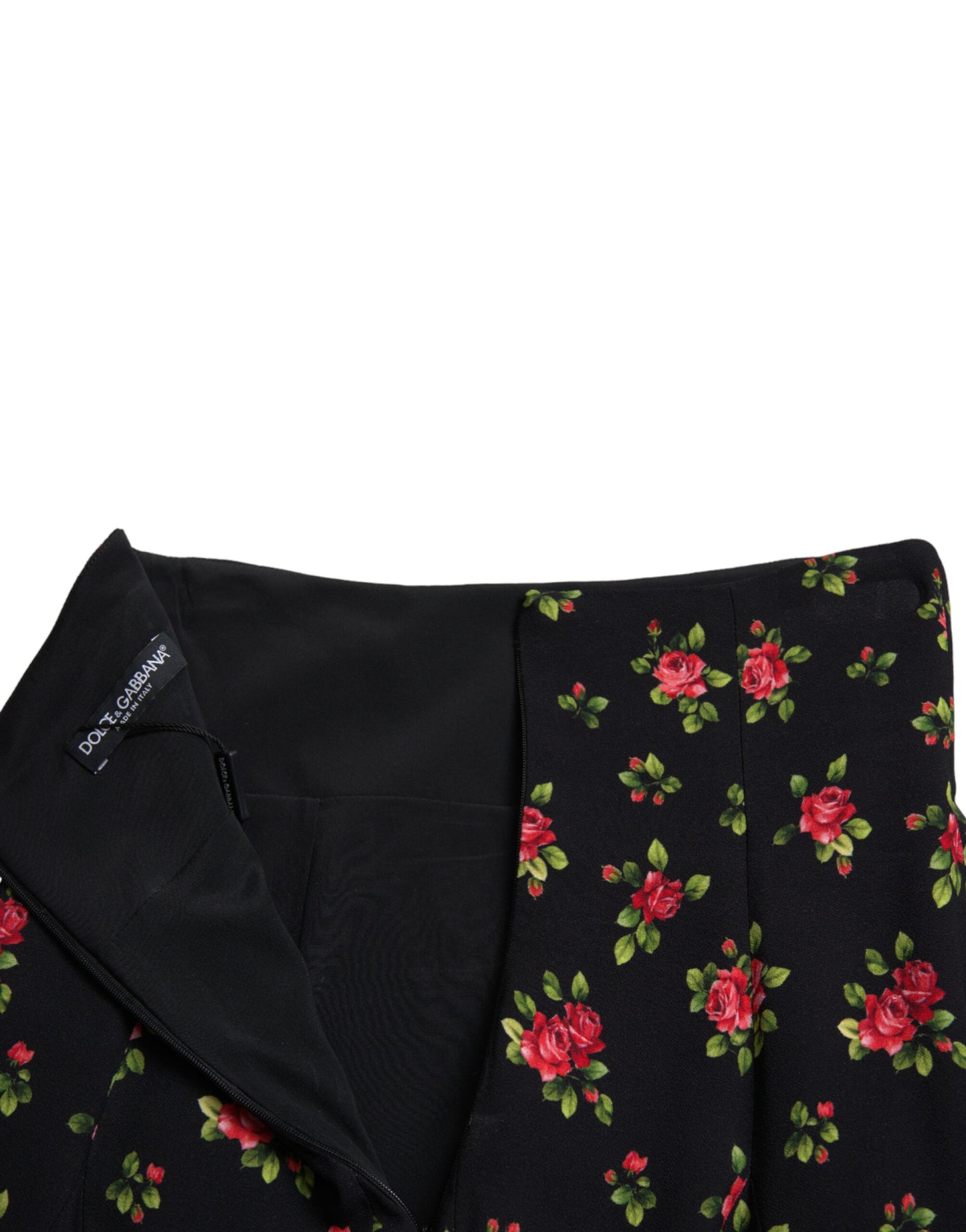 Dolce & Gabbana Black Rose Print High Waist A-line Mini Skirt