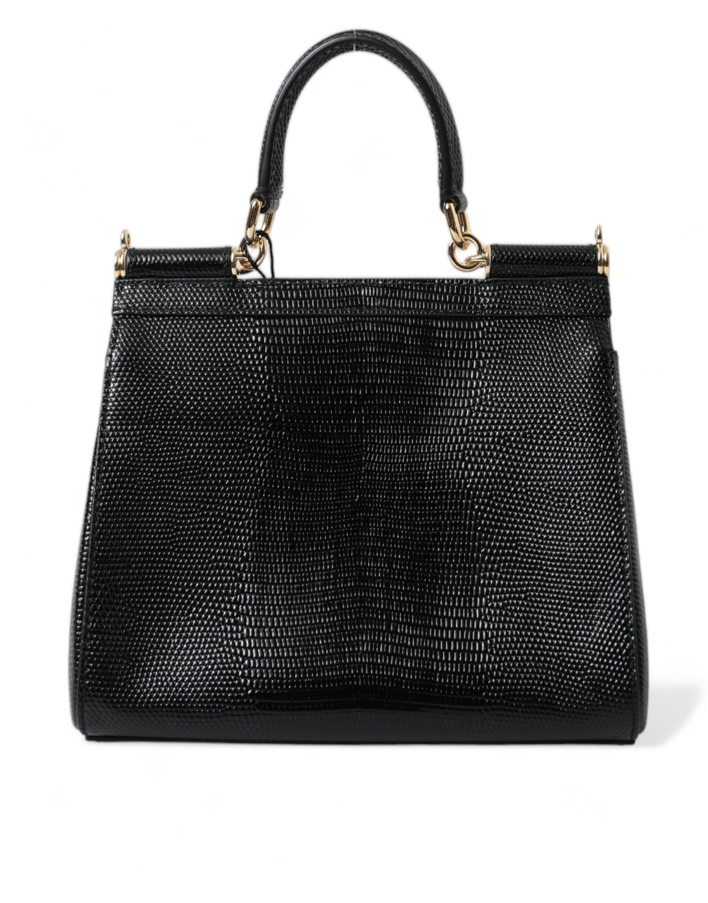 Dolce & Gabbana Black SICILY Leather Crystal Top Handle Shoulder Bag