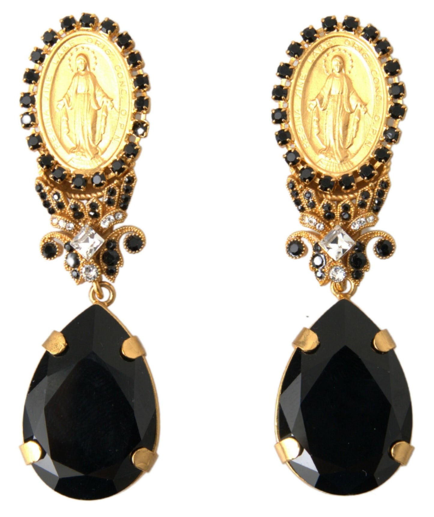 Dolce & Gabbana Gold Votive Crystal Madonna Earrings