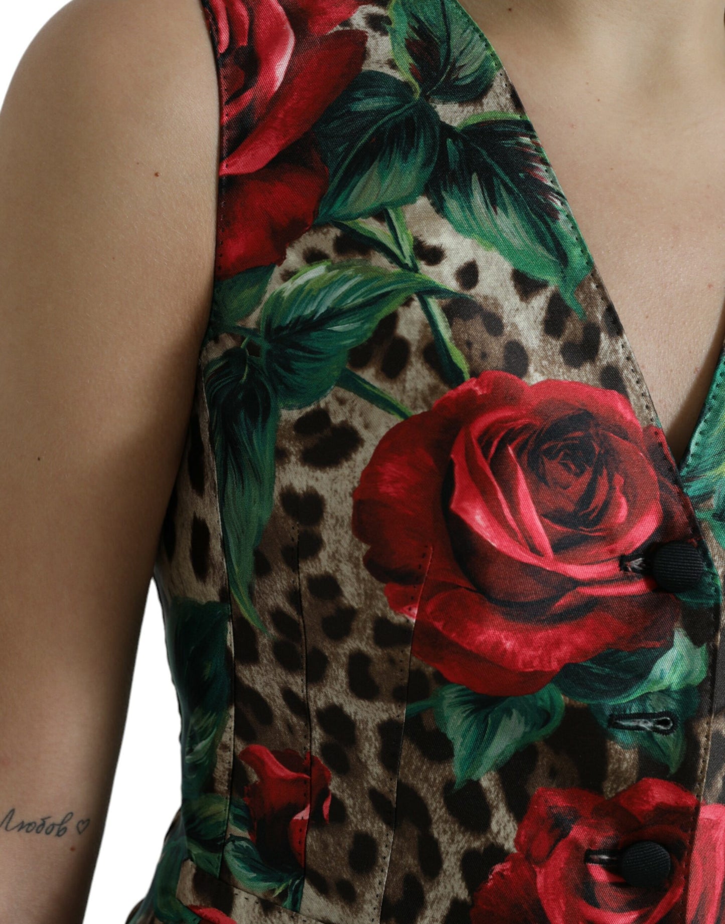 Dolce & Gabbana Brown Leopard Rose Silk Waistcoat Vest Top