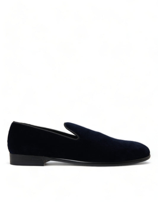 Dolce & Gabbana Blue Velvet Formal Loafers Dress Shoes