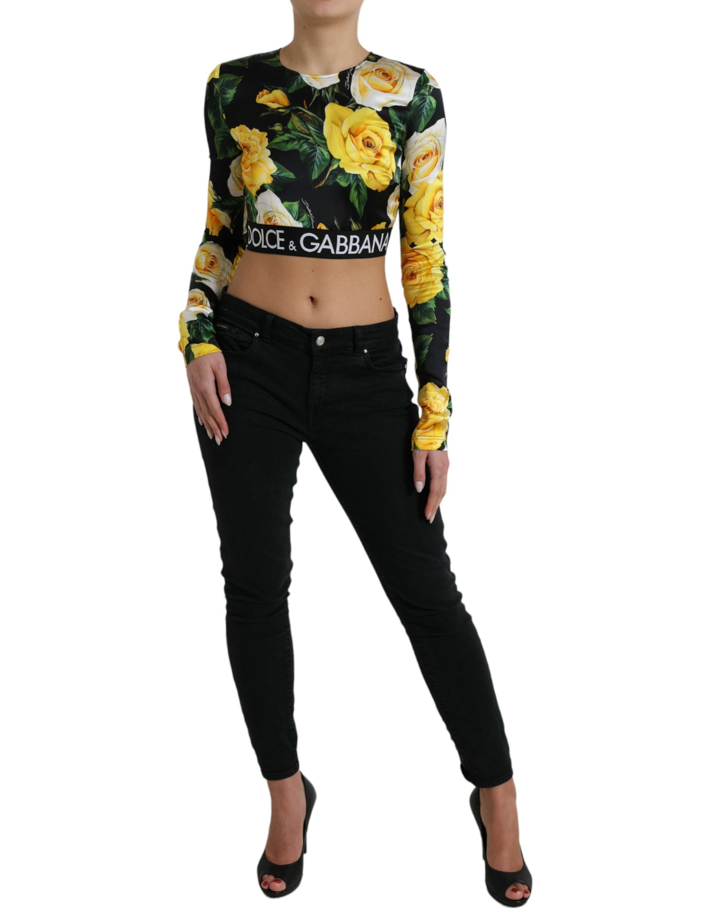 Dolce & Gabbana Multicolor Floral Long Sleeves Cropped Top