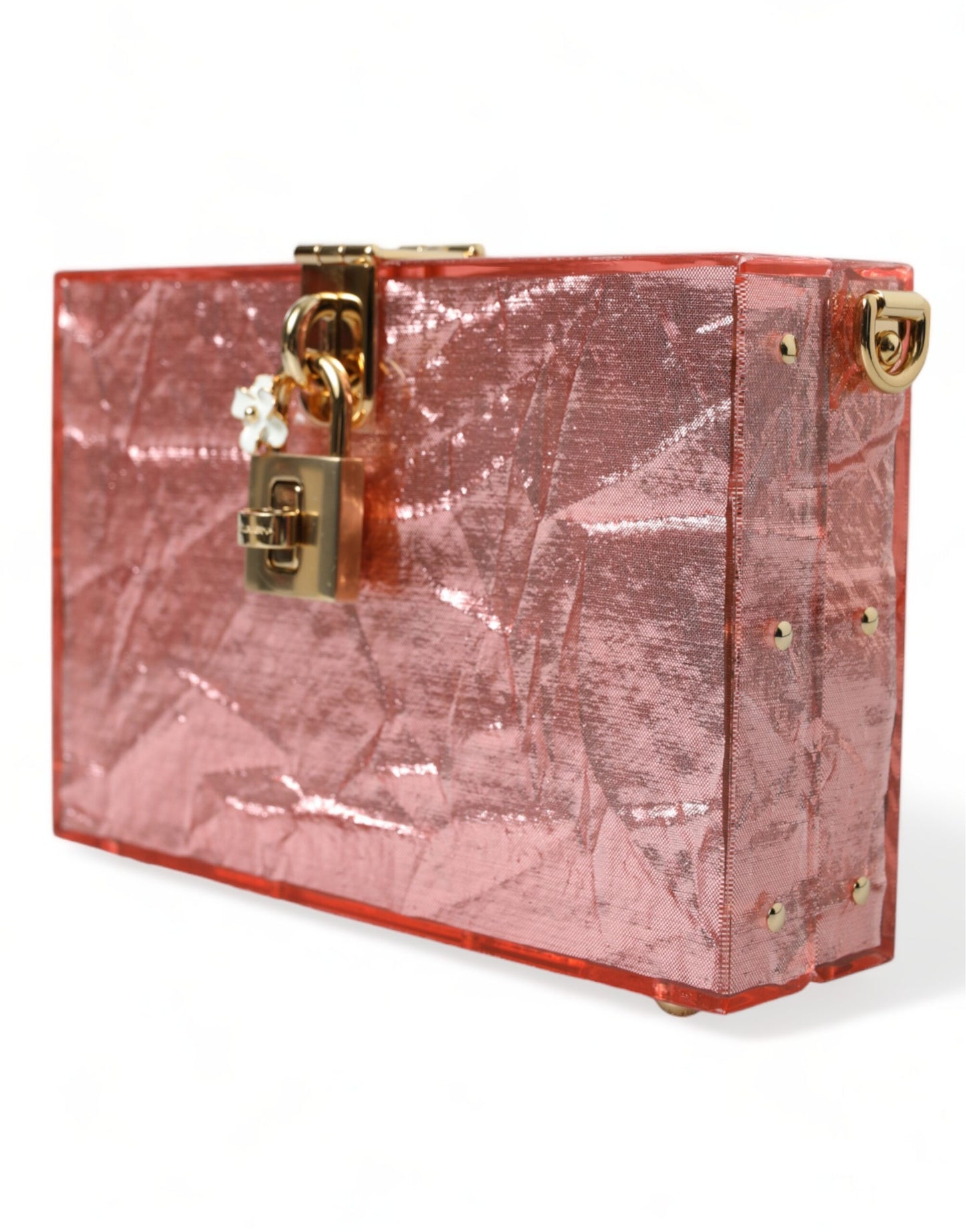 Dolce & Gabbana Metallic Pink Plexi Gold Chain Shoulder BOX Bag