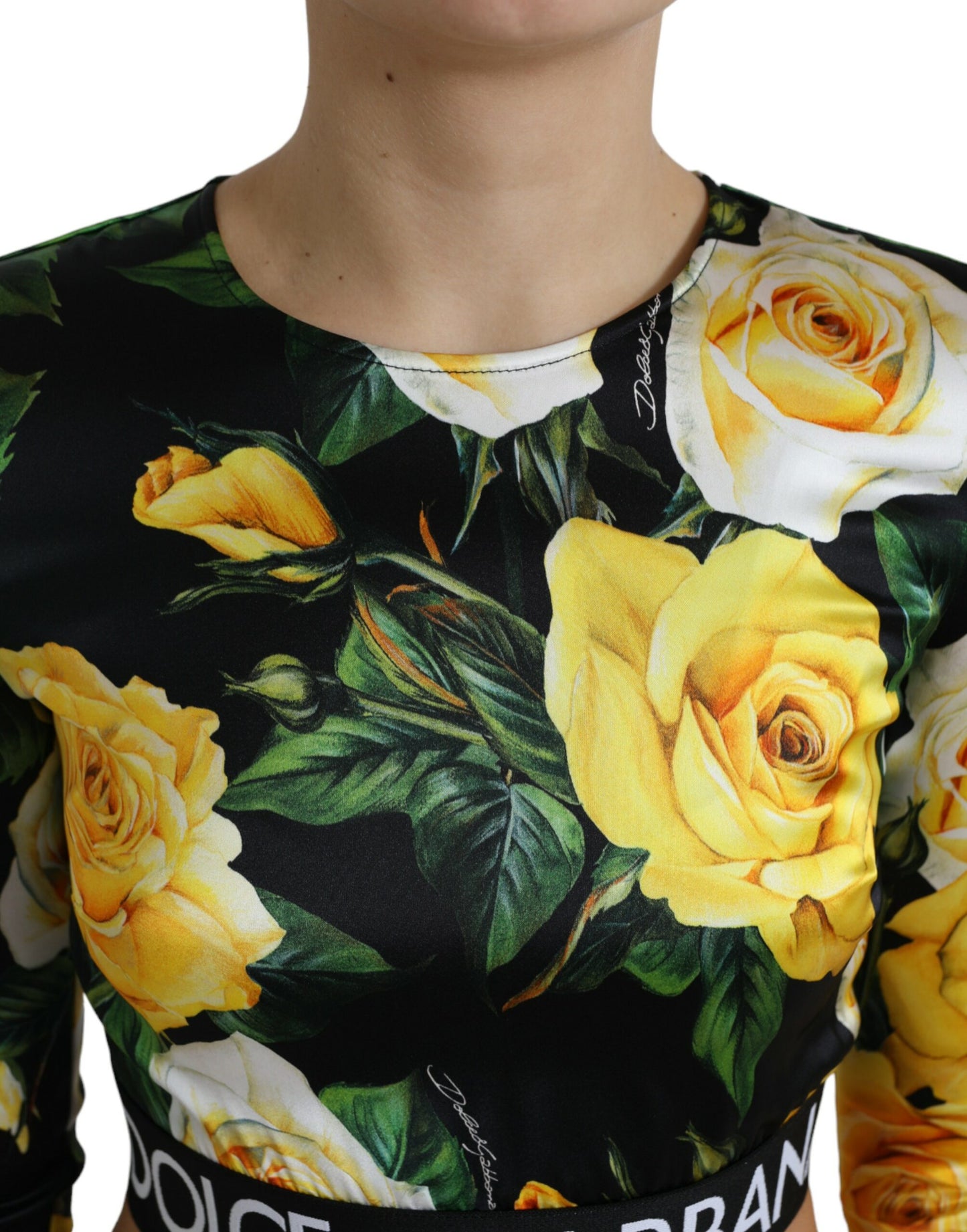 Dolce & Gabbana Multicolor Floral Long Sleeves Cropped Top