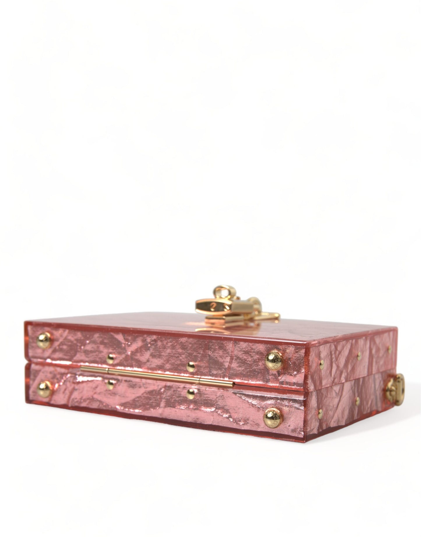 Dolce & Gabbana Metallic Pink Plexi Gold Chain Shoulder BOX Bag