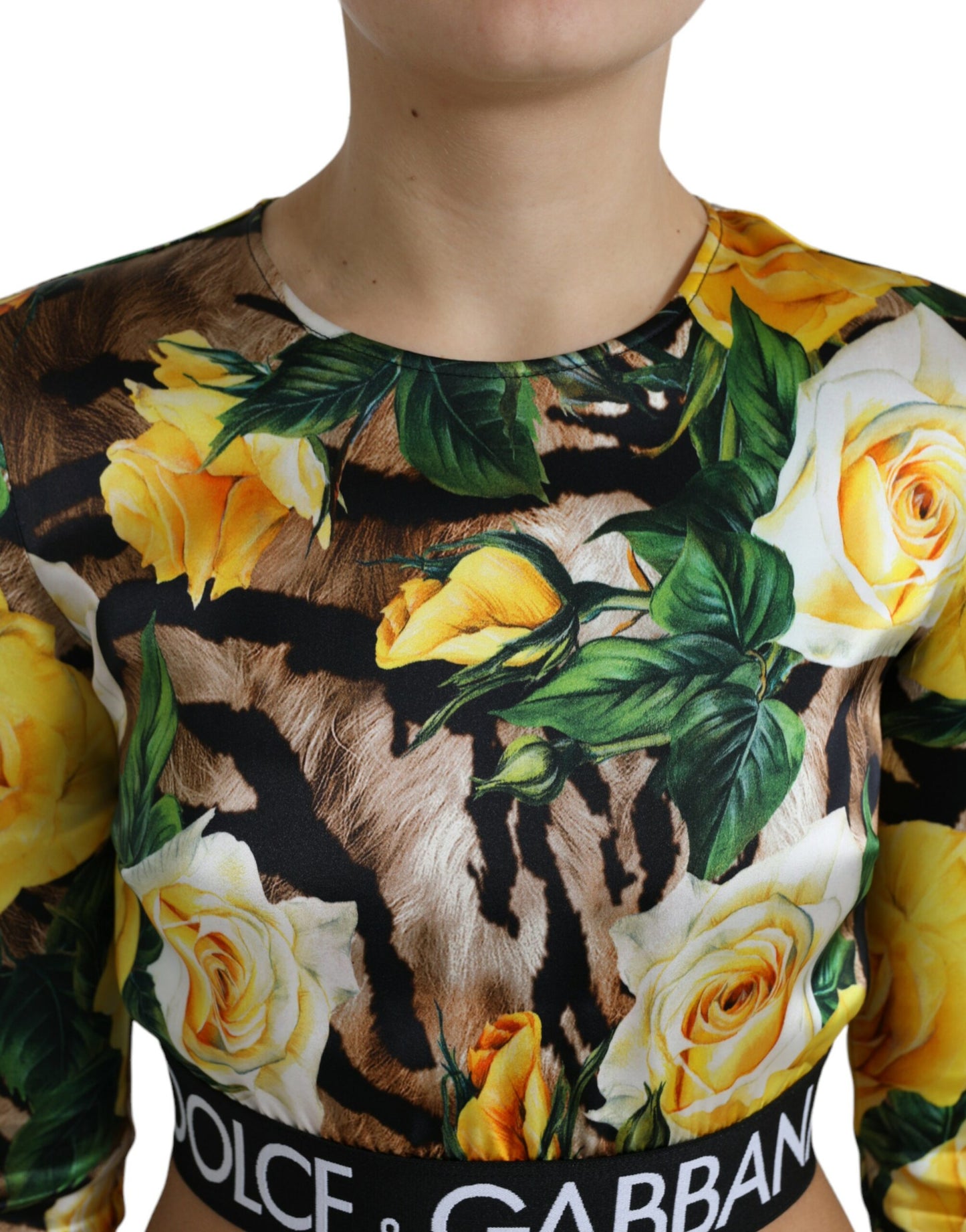 Dolce & Gabbana Multicolor Floral Long Sleeves Cropped Top