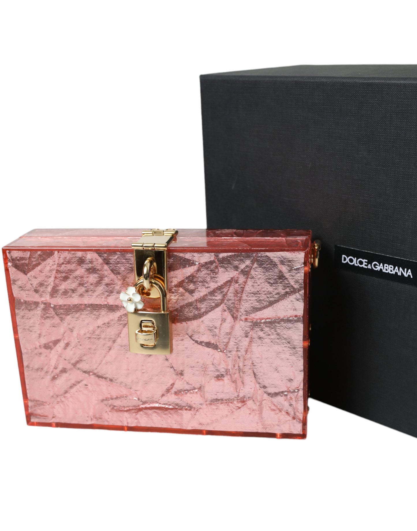 Dolce & Gabbana Metallic Pink Plexi Gold Chain Shoulder BOX Bag