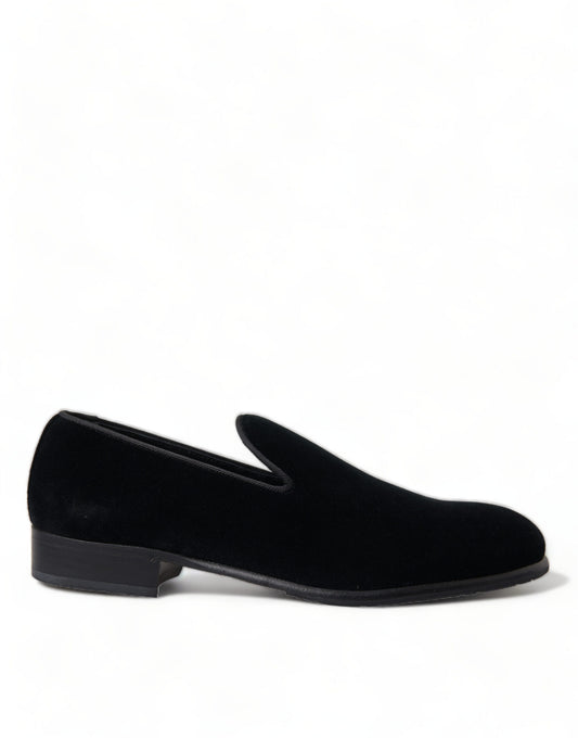 Dolce & Gabbana Black Velvet Loafers Formal Dress Shoes