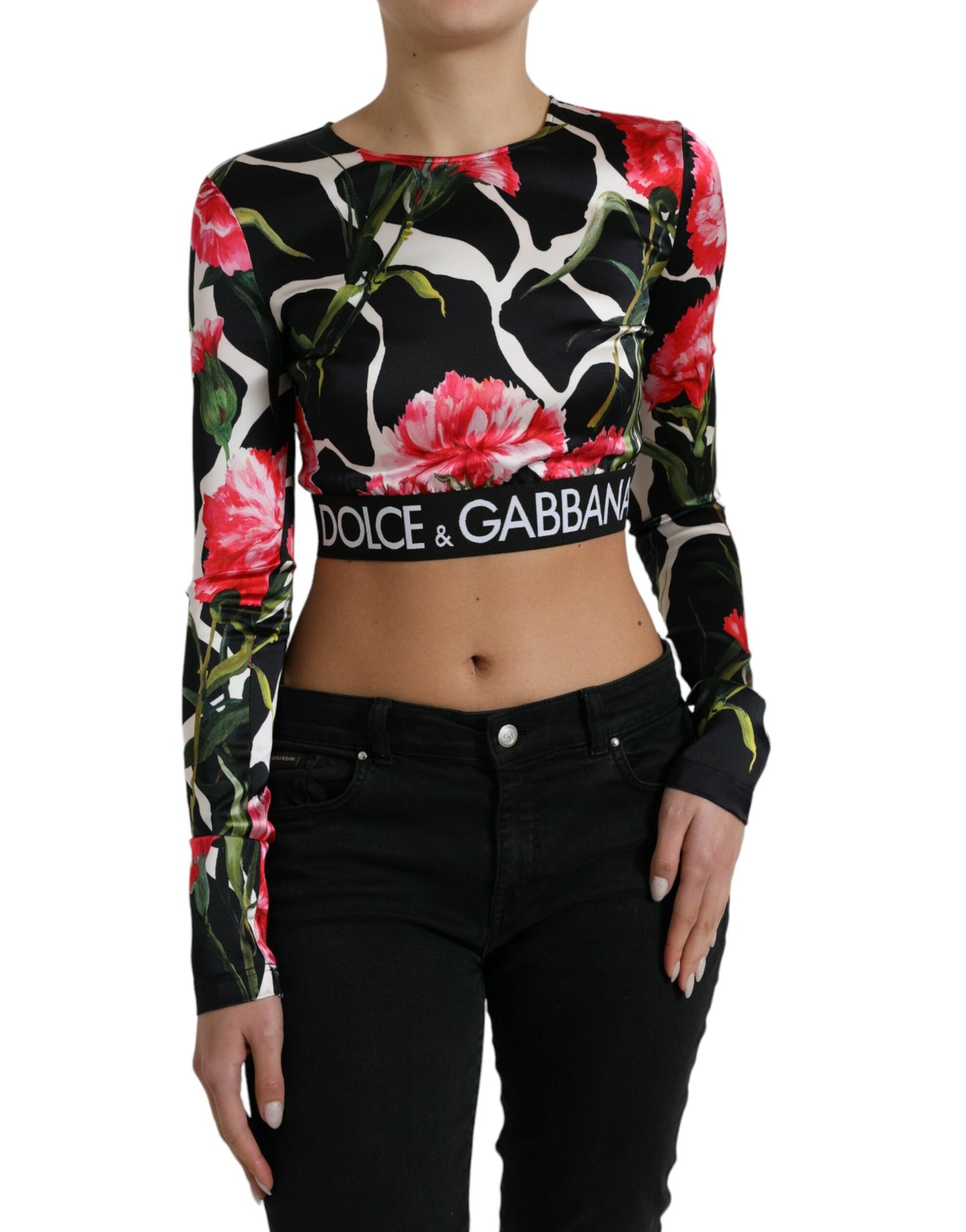 Dolce & Gabbana Multicolor Floral Long Sleeves Cropped Top