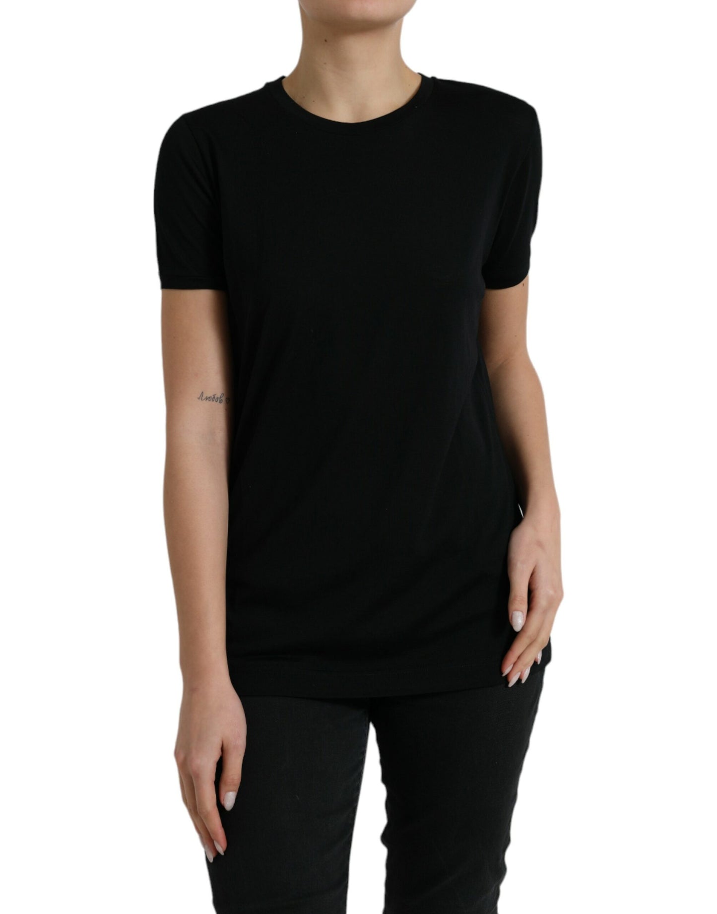 Dolce & Gabbana Black Wool Short Sleeves Crewneck T-shirt Top