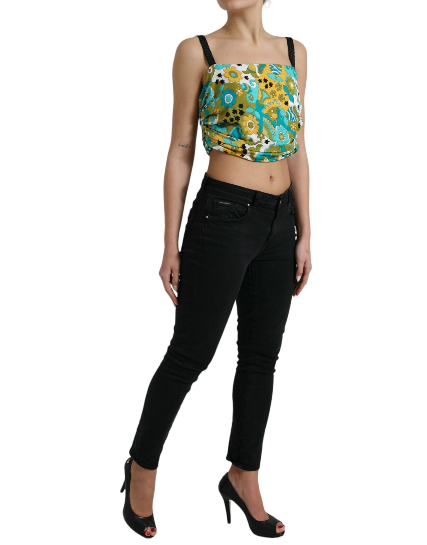 Dolce & Gabbana Multicolor Floral Sleeveless Cropped Top