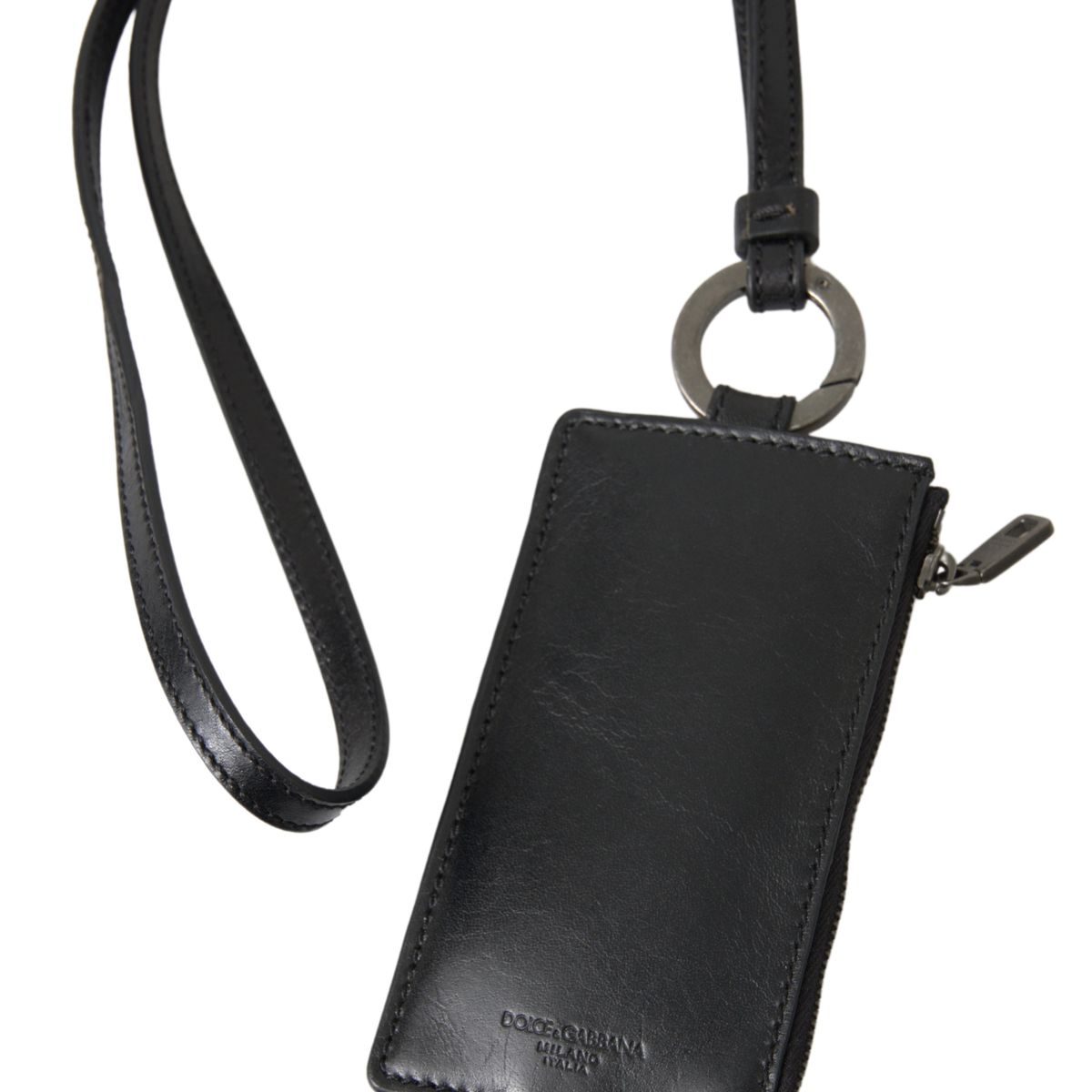 Dolce & Gabbana Elegant Black Leather Lanyard Cardholder