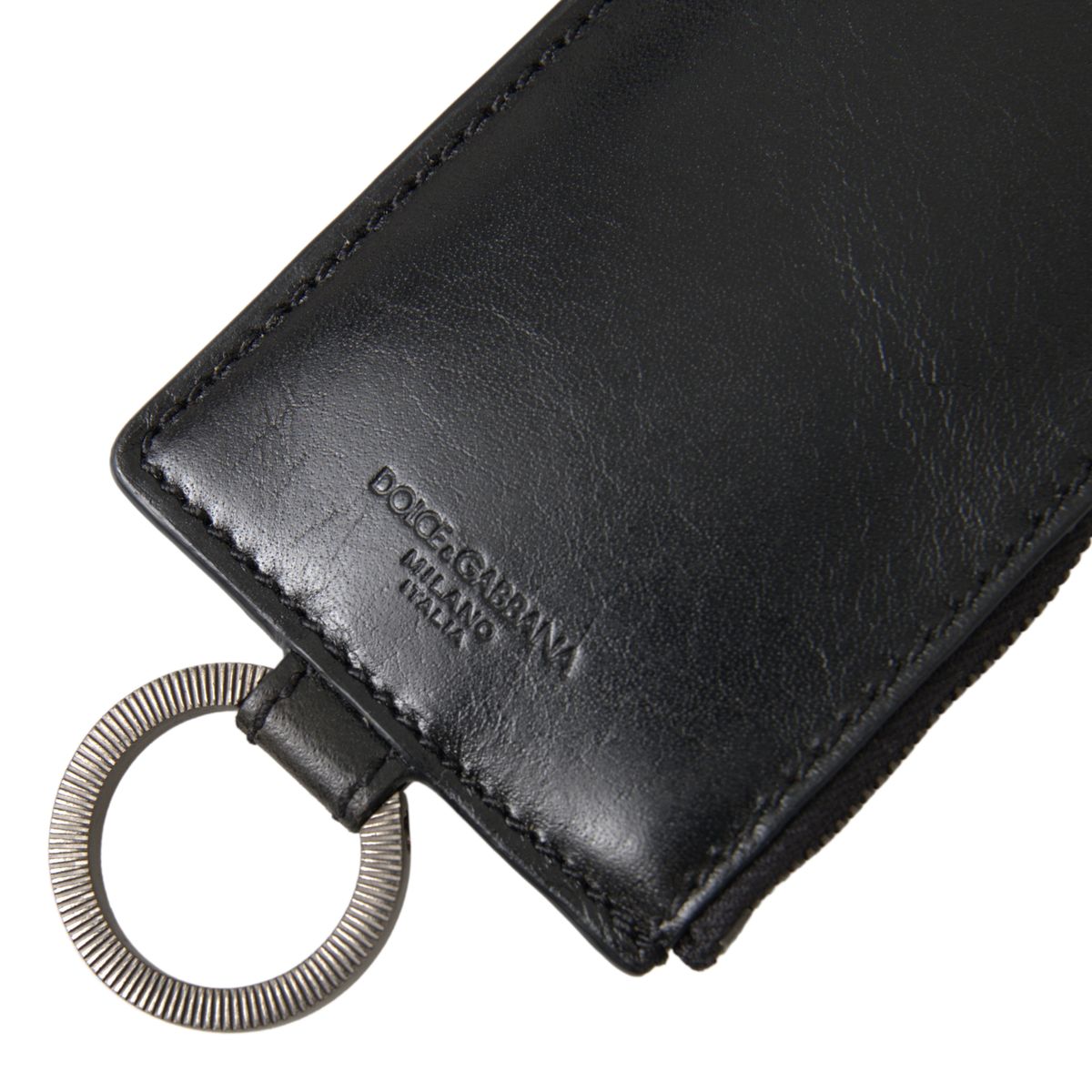 Dolce & Gabbana Elegant Black Leather Lanyard Cardholder