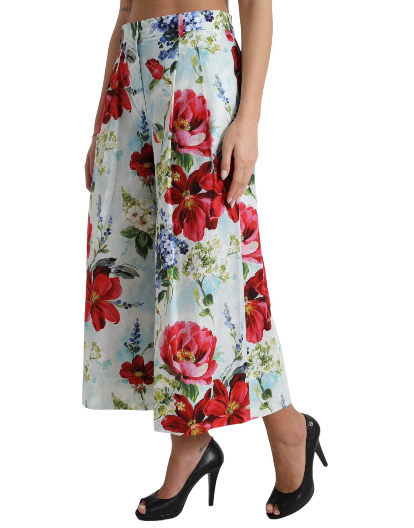 Dolce & Gabbana Multicolor Floral High Waist Wide Leg Pants