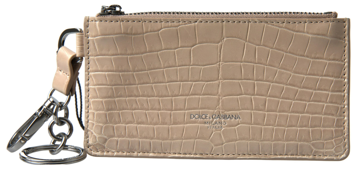 Dolce & Gabbana Beige Croc-Embossed Leather Wallet