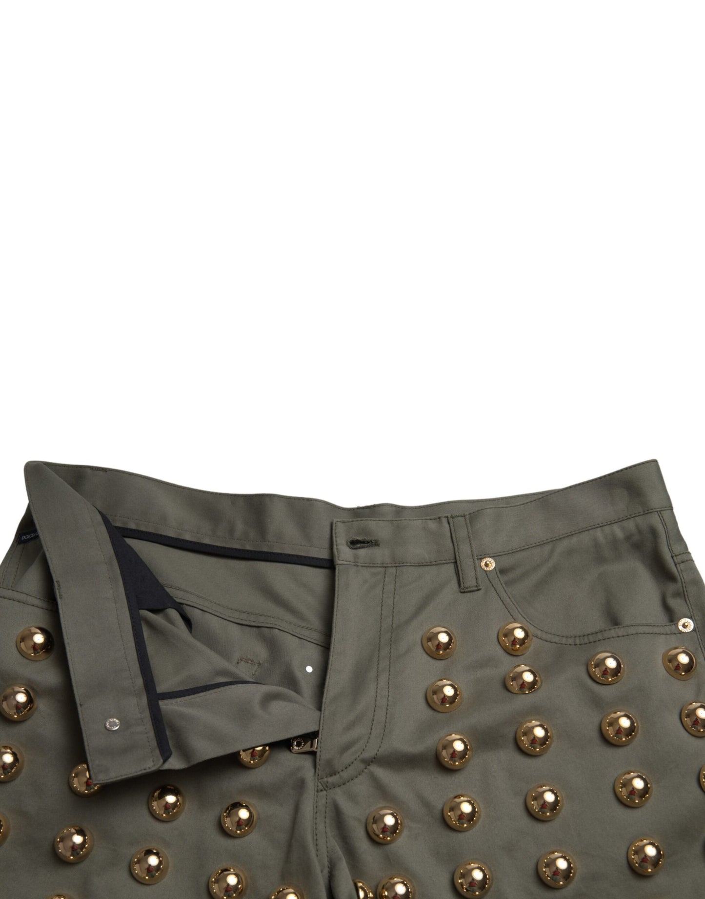 Dolce & Gabbana Green Embellished Cotton High Waist Hot Pants Shorts