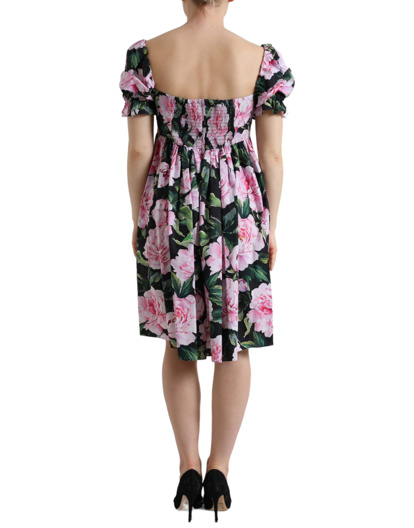 Dolce & Gabbana Black A-Line Dress with Pink Floral Prints