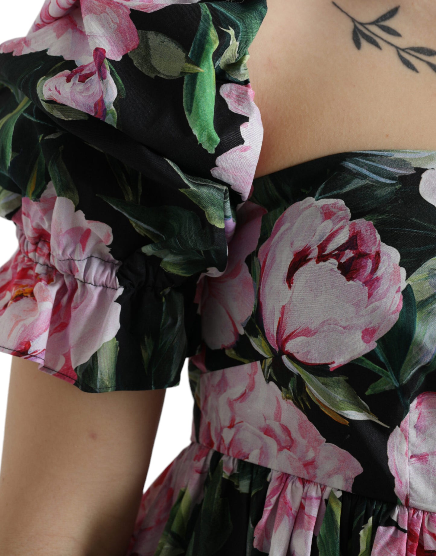 Dolce & Gabbana Black A-Line Dress with Pink Floral Prints