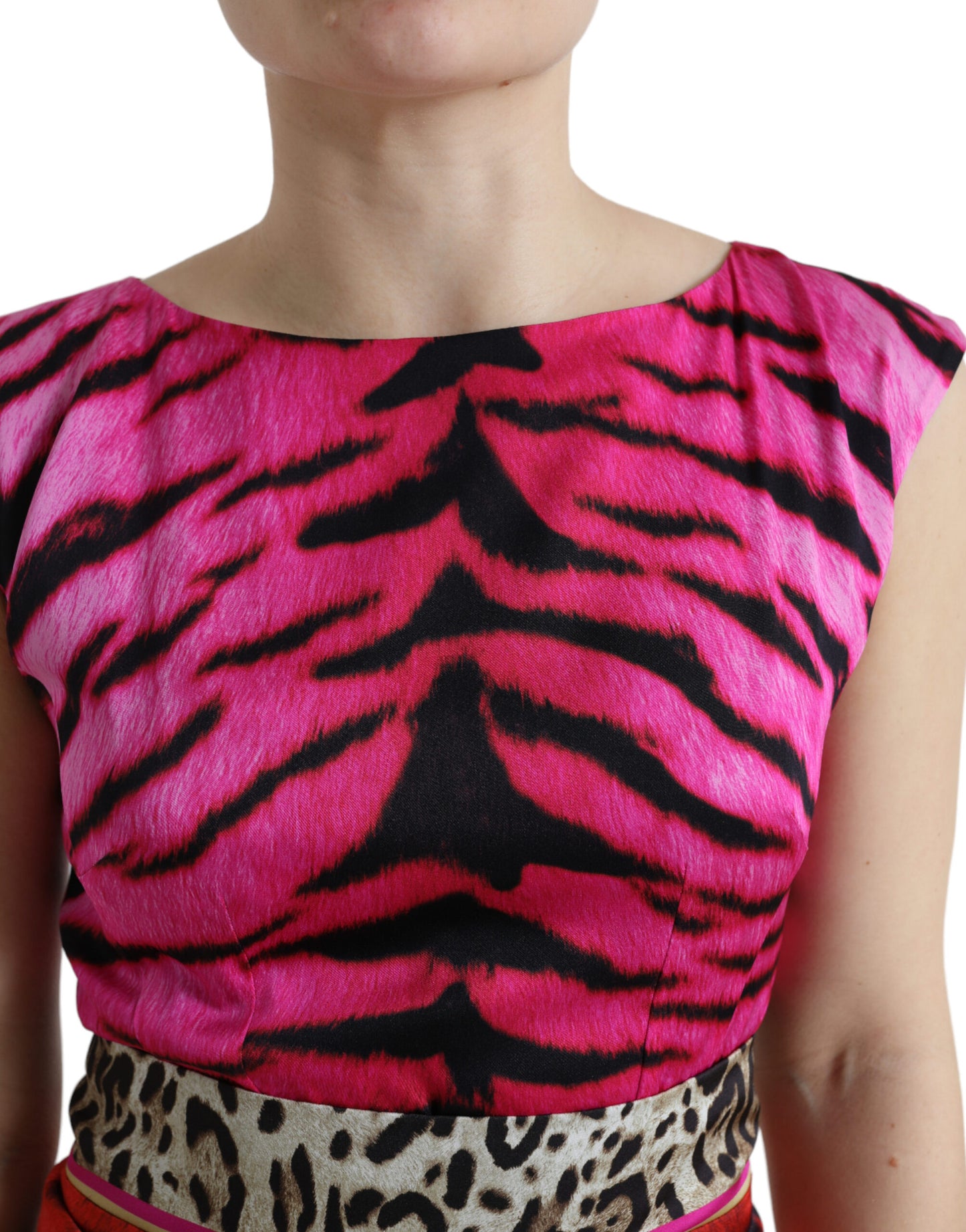 Dolce & Gabbana Multicolor Tiger Leopard Sheath Midi  Dress