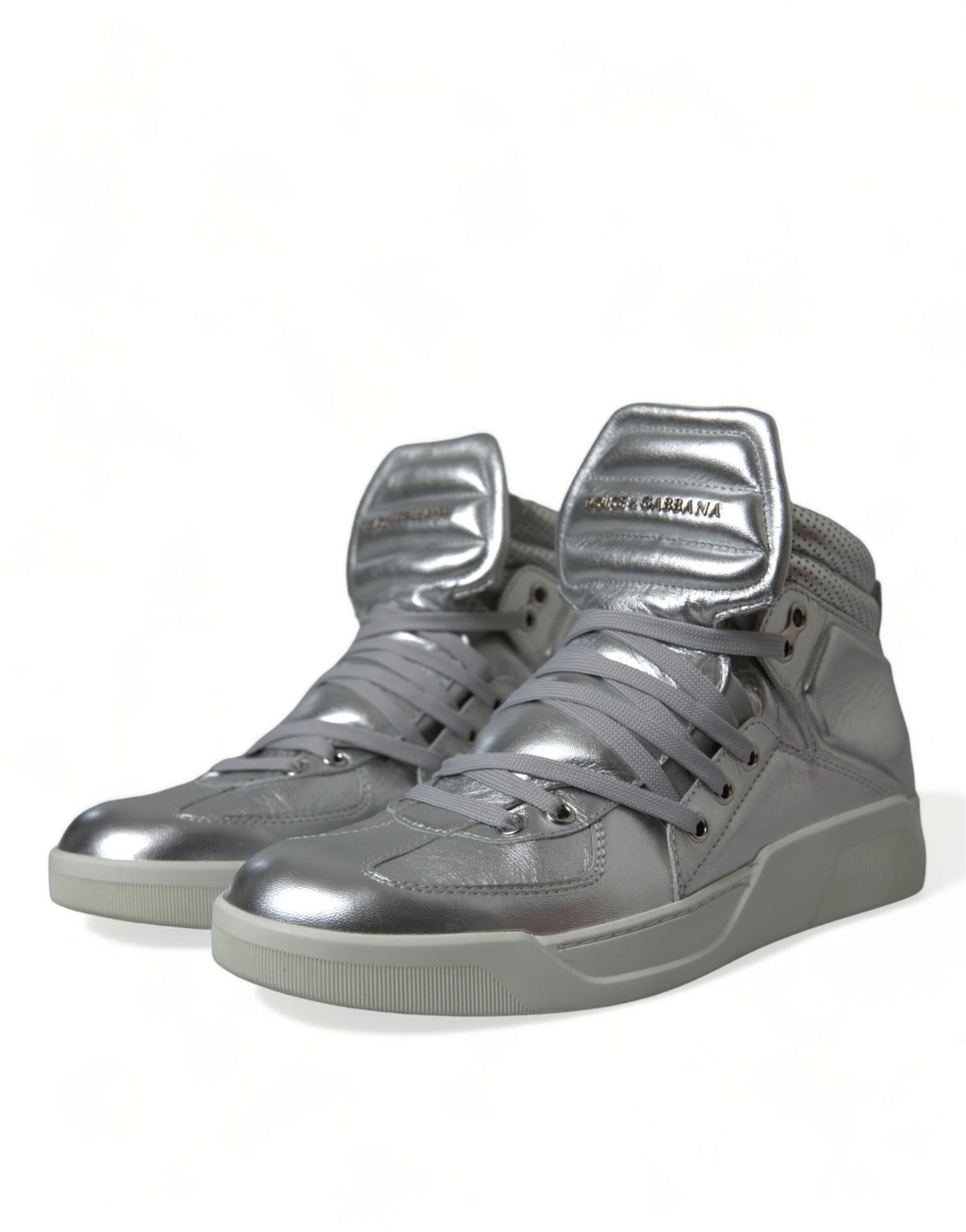 Dolce & Gabbana Silver Leather Benelux High Top Sneakers Shoes