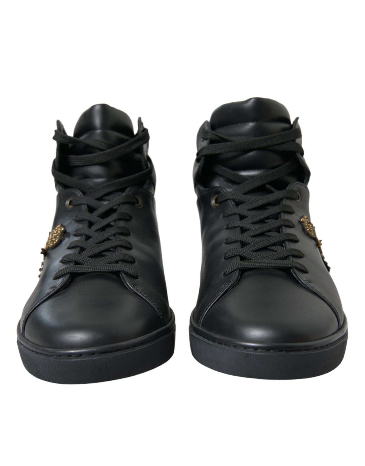 Dolce & Gabbana Black Crown Bee logo Mid Top Portofino Sneakers Shoes