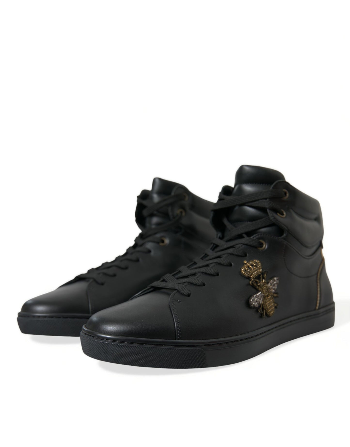 Dolce & Gabbana Black Crown Bee logo Mid Top Portofino Sneakers Shoes