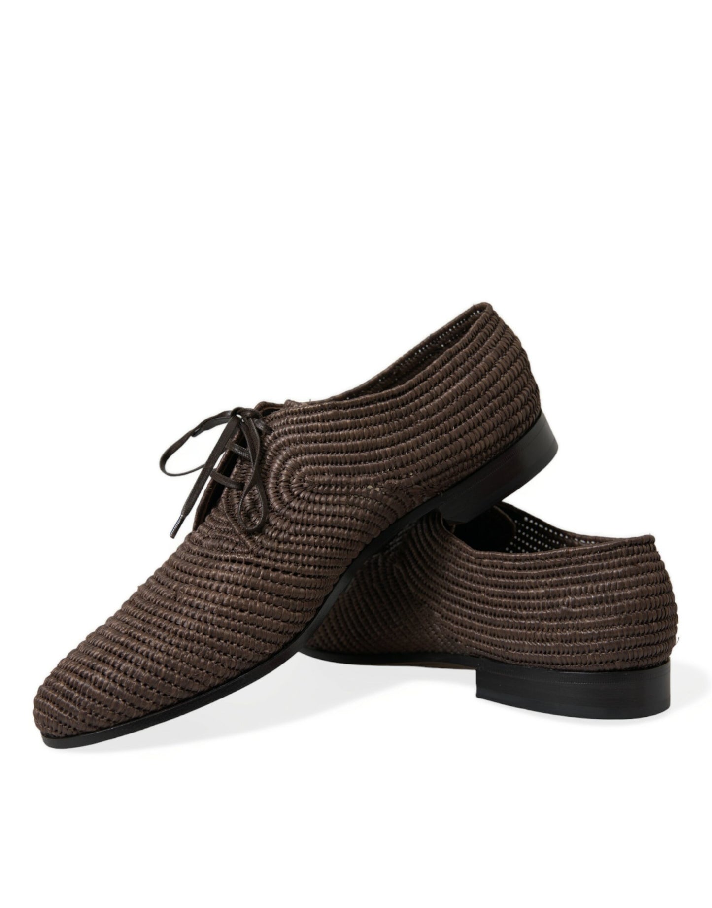 Dolce & Gabbana Brown Raffia Lace Up Derby Dress Shoes