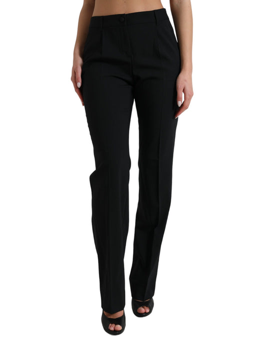 Dolce & Gabbana Black Wool Mid Waist Tapered Pants