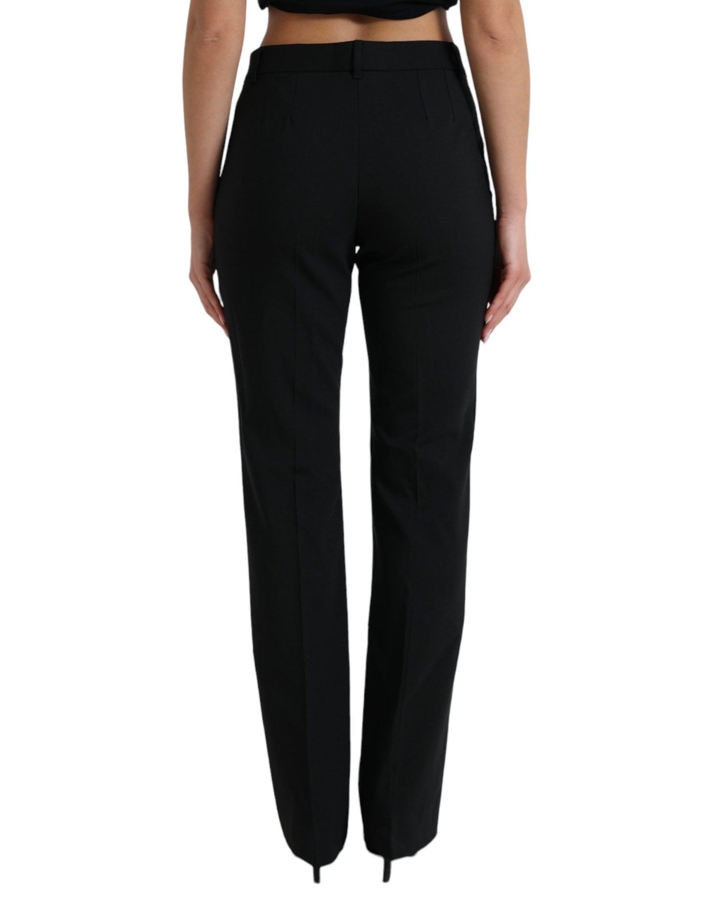 Dolce & Gabbana Black Wool Mid Waist Tapered Pants