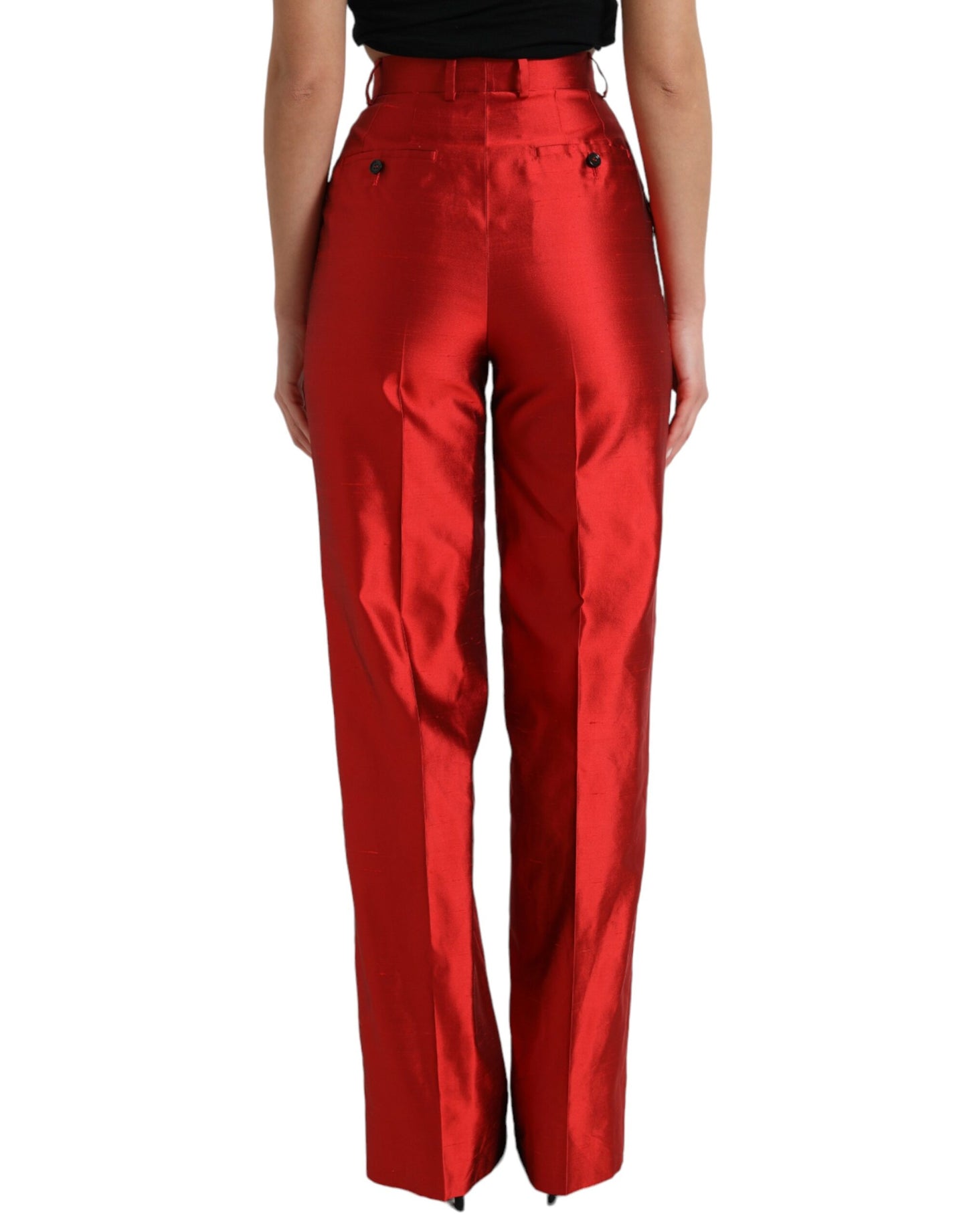 Dolce & Gabbana Red Satin Silk High Waist Wide Leg Pants