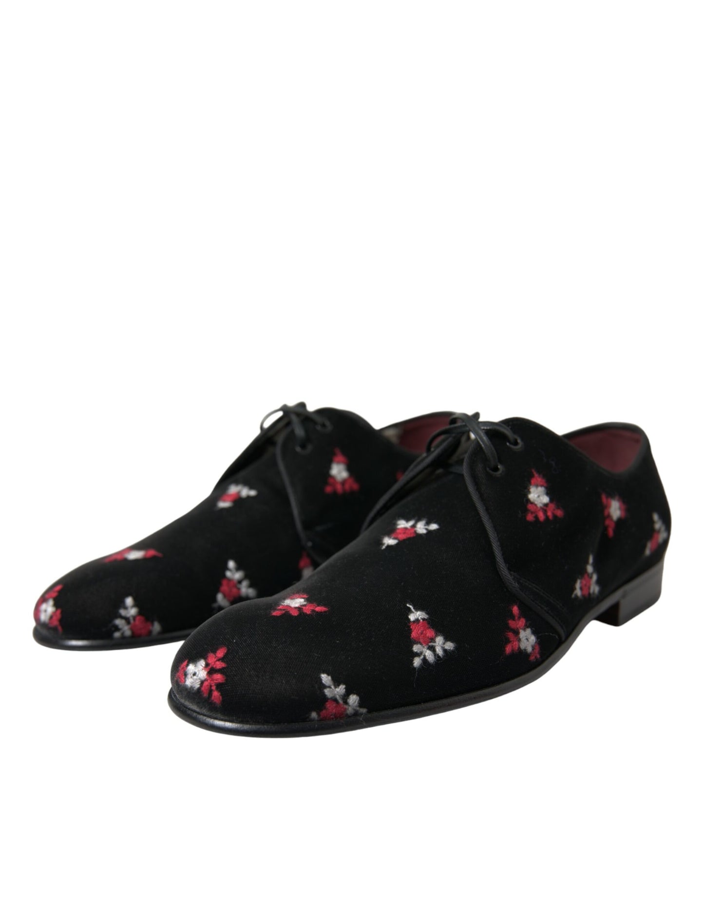 Dolce & Gabbana Black Floral Velvet Formal Dress Shoes