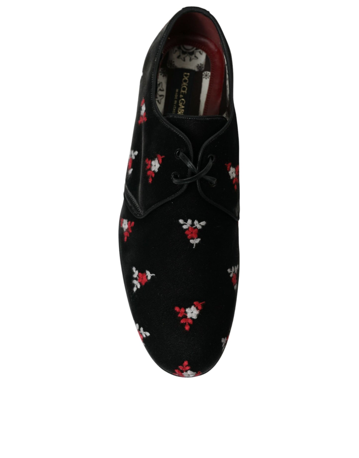 Dolce & Gabbana Black Floral Velvet Formal Dress Shoes