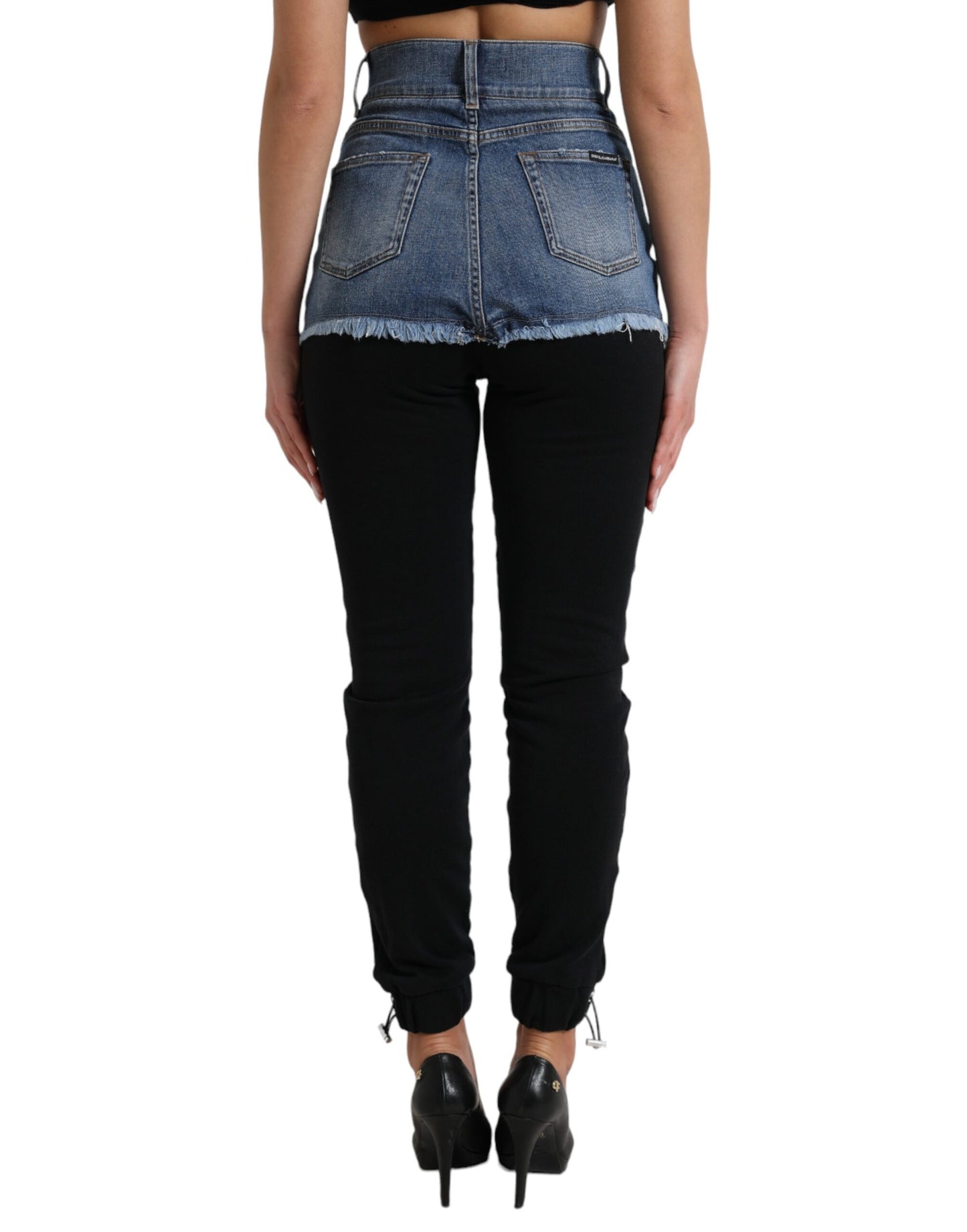 Dolce & Gabbana Black Blue Cotton High Waist PRETTY Denim Pants