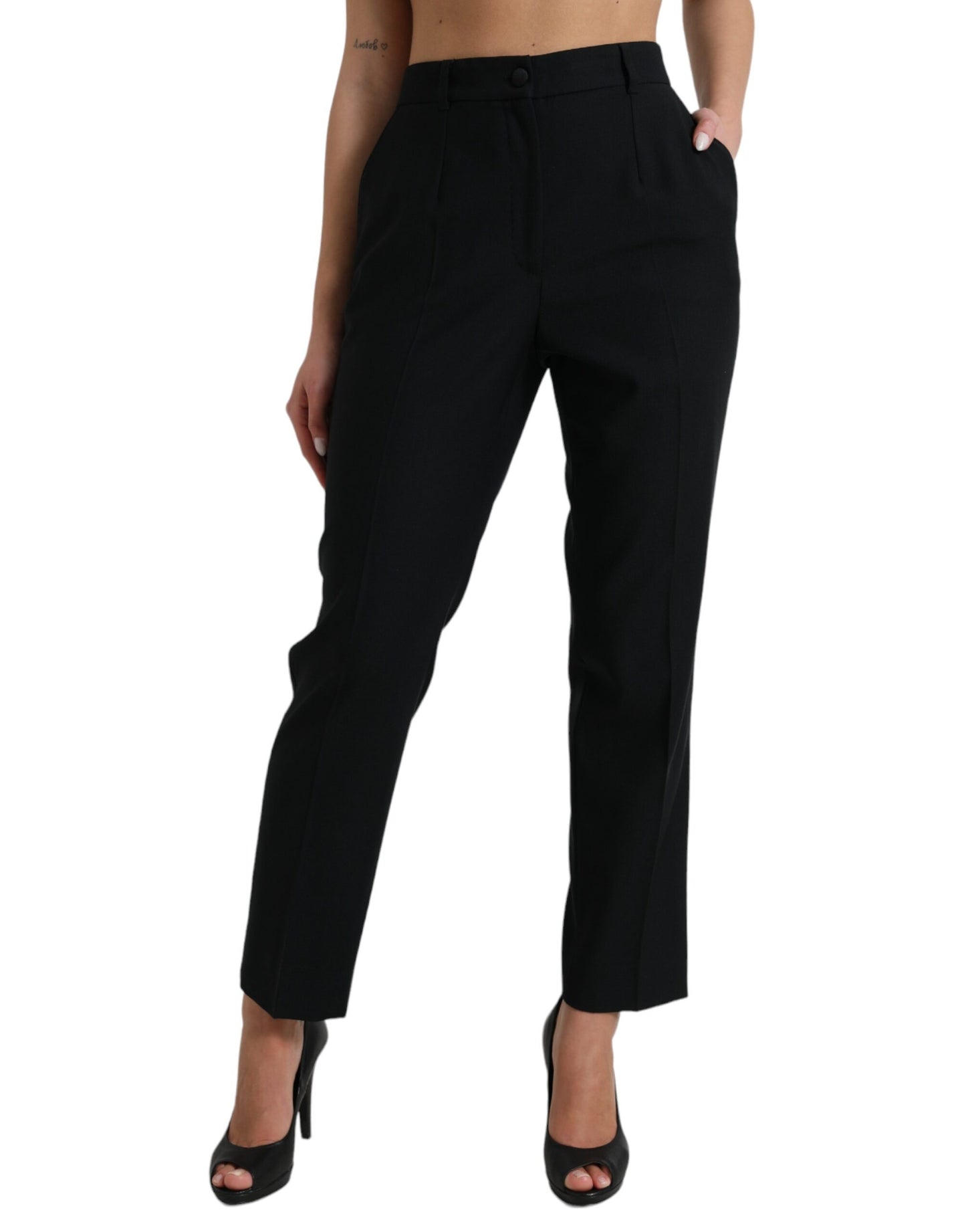 Dolce & Gabbana Black Wool High Waist Straight Pants