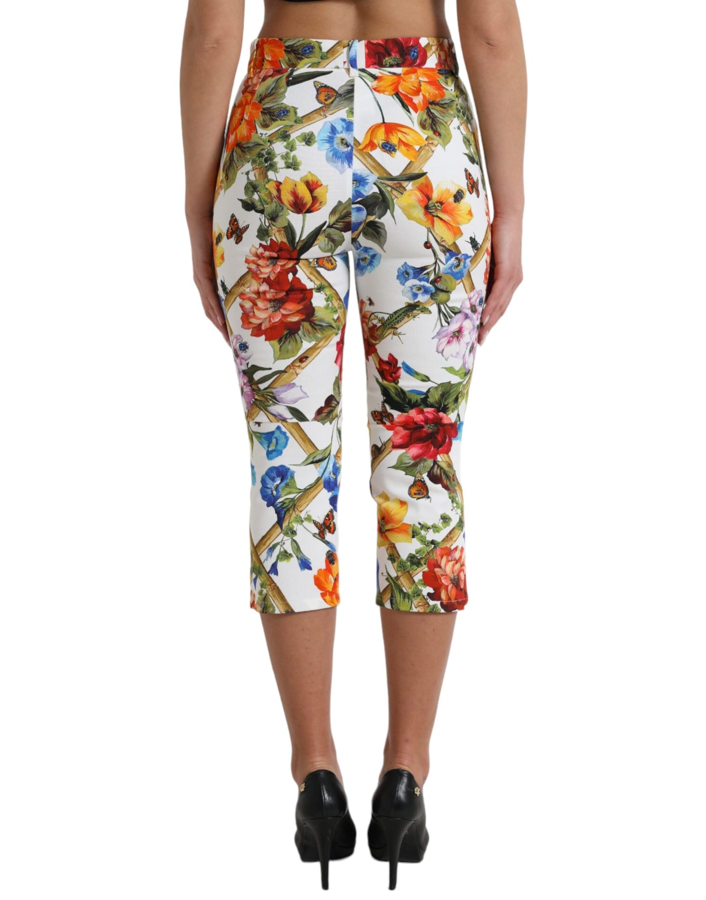 Dolce & Gabbana White Majolica Print High Waist Cropped Pants