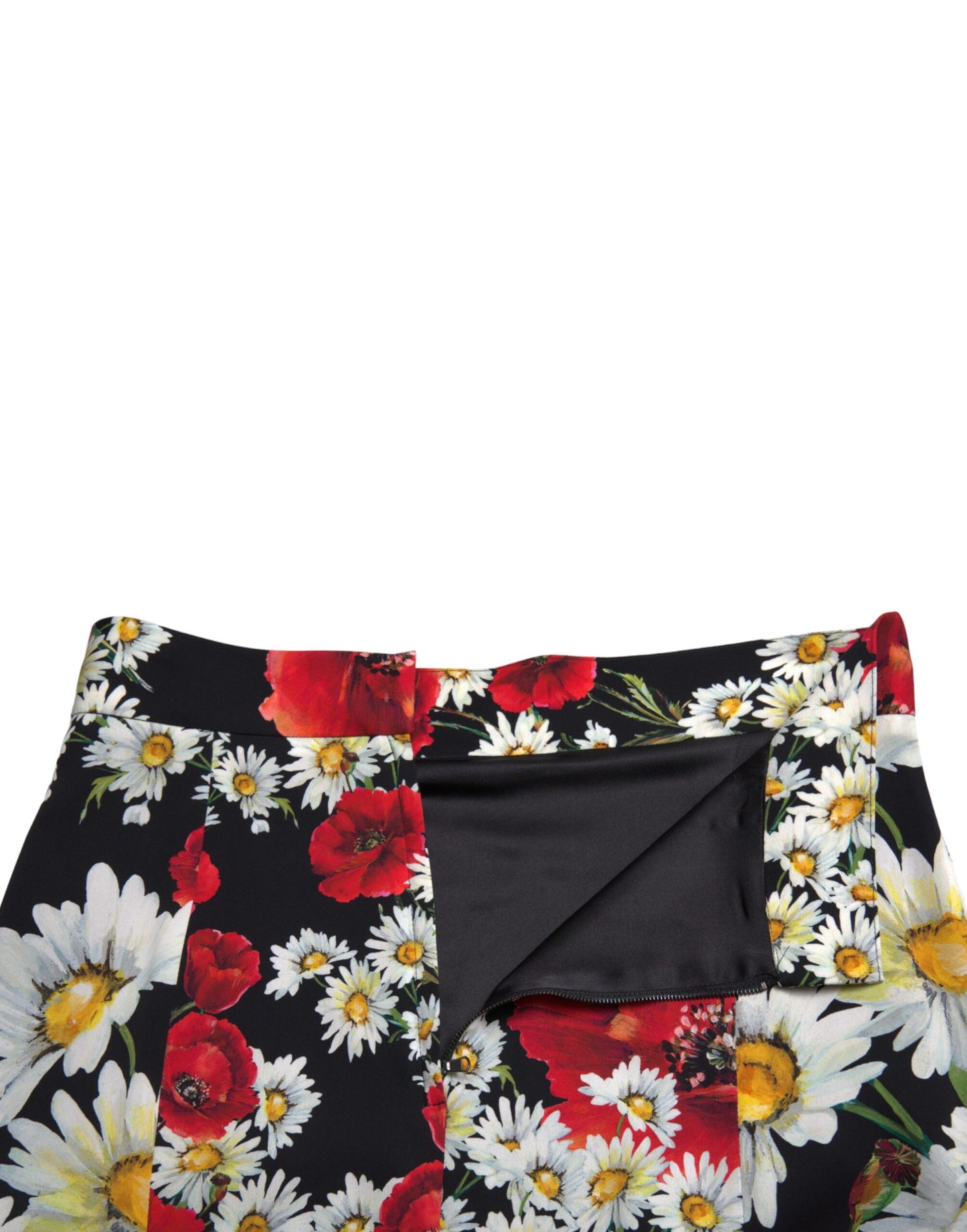 Dolce & Gabbana Black Floral Print High Waist Aline Midi Skirt