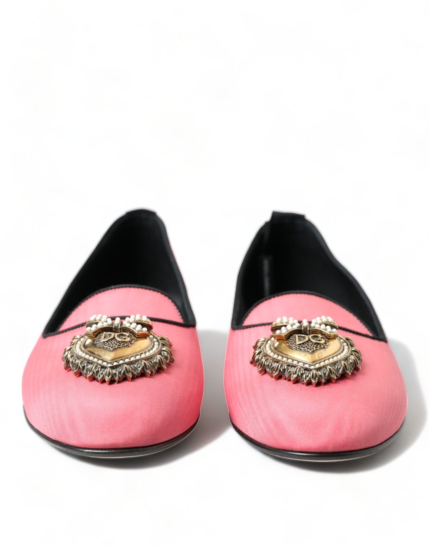 Dolce & Gabbana Pink Black Devotion Slip On Flat Shoes