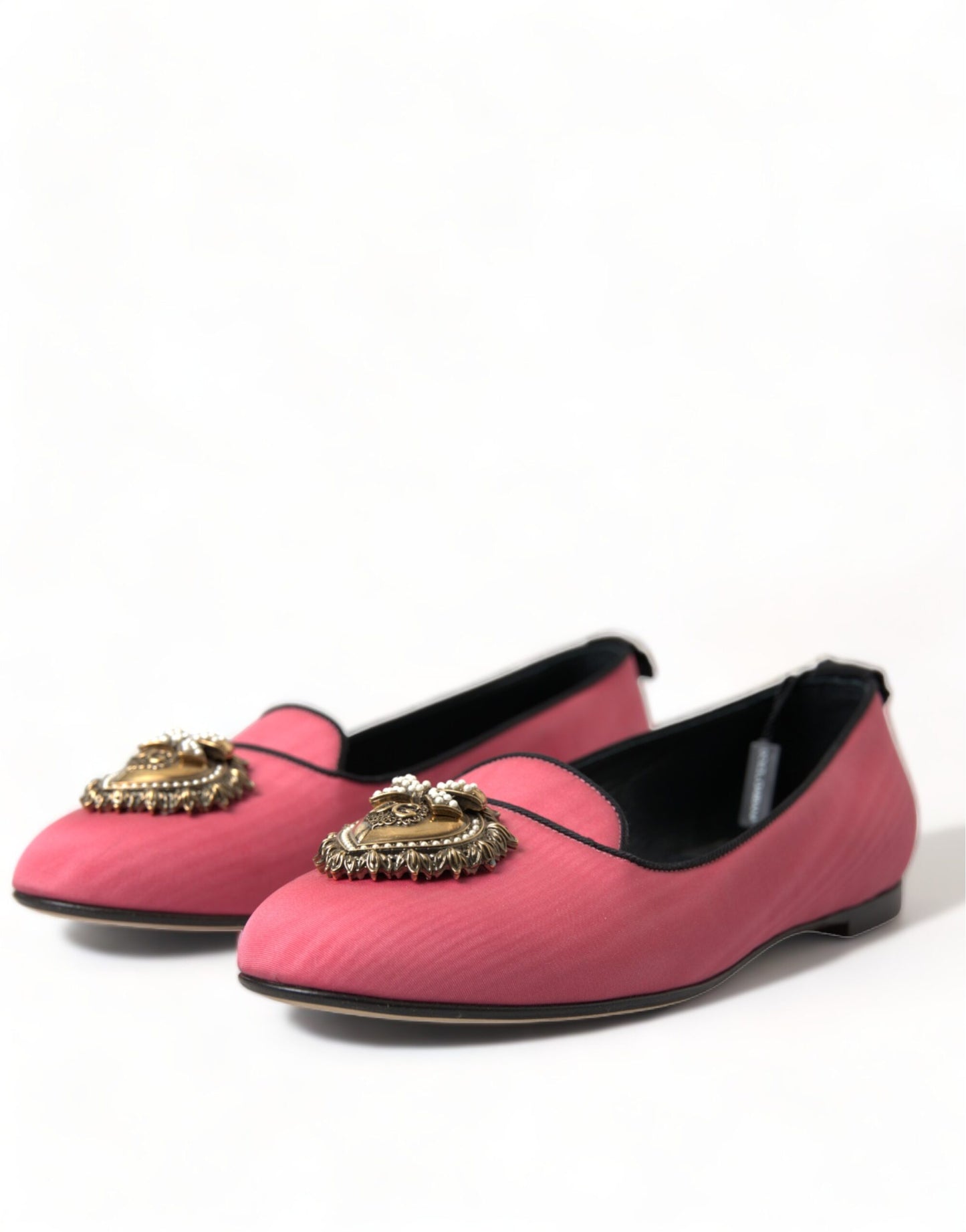 Dolce & Gabbana Pink Black Devotion Slip On Flat Shoes