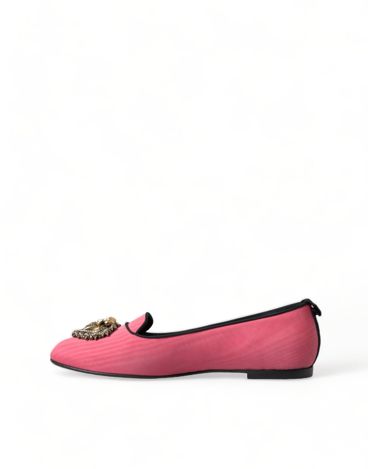 Dolce & Gabbana Pink Black Devotion Slip On Flat Shoes