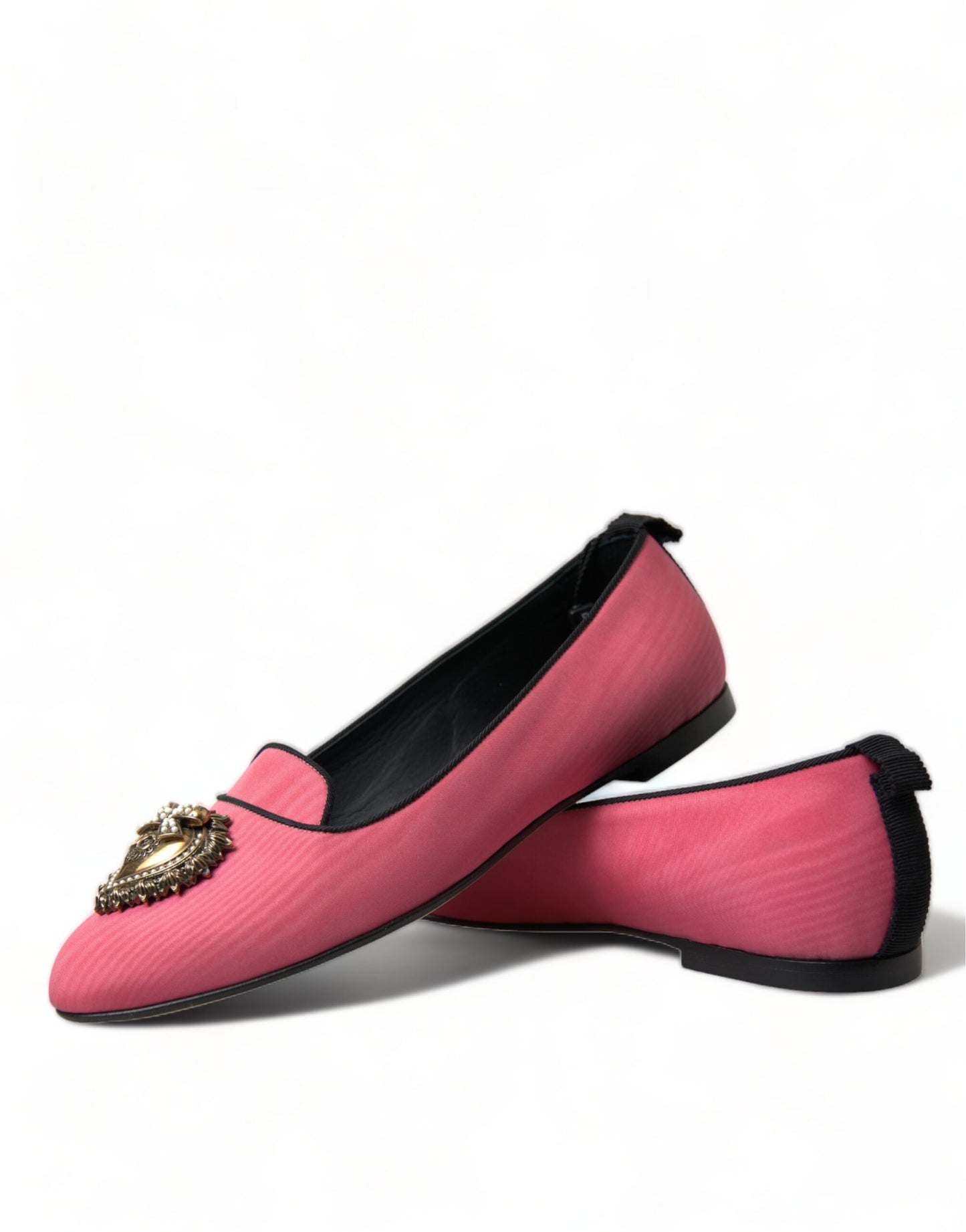 Dolce & Gabbana Pink Black Devotion Slip On Flat Shoes