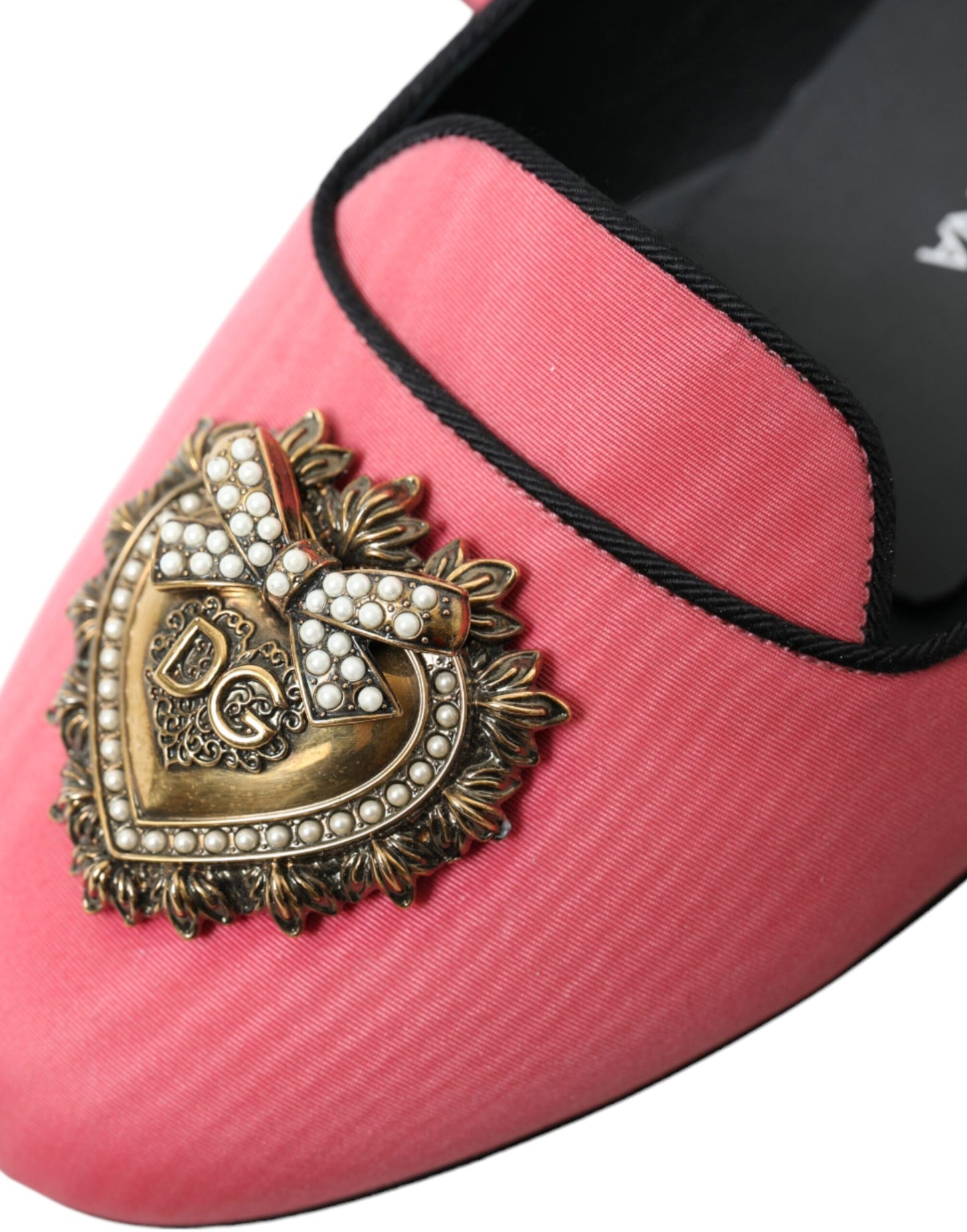 Dolce & Gabbana Pink Black Devotion Slip On Flat Shoes