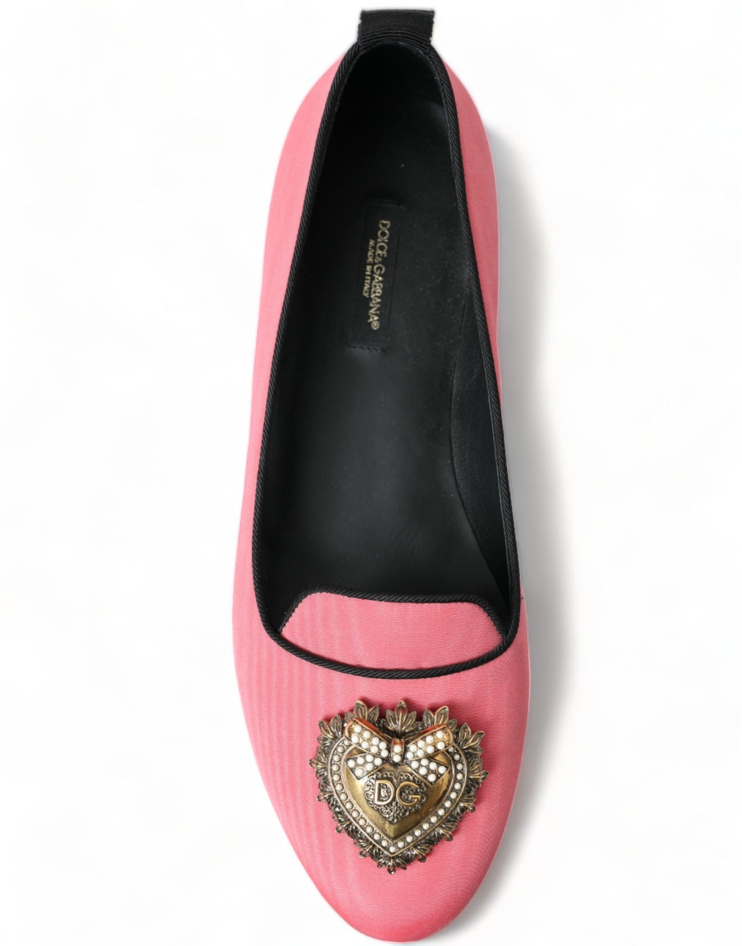 Dolce & Gabbana Pink Black Devotion Slip On Flat Shoes