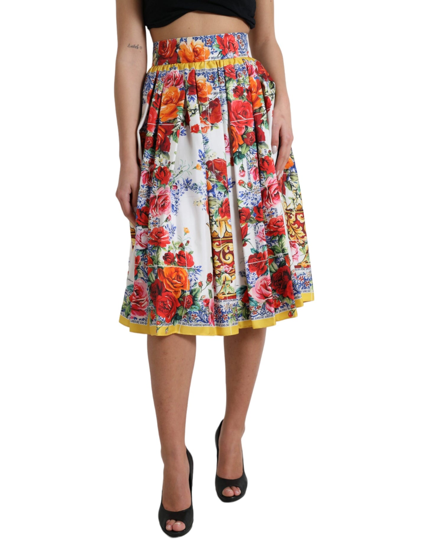 Dolce & Gabbana Multicolor Majolica High Waist A-line Skirt