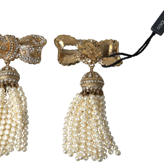 Dolce & Gabbana Elegant Bow Beaded Tassel Earrings