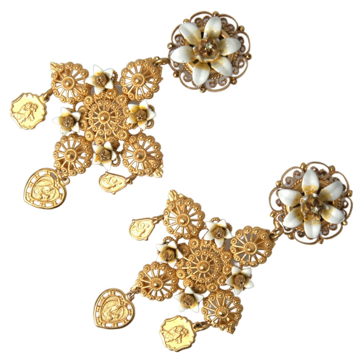 Dolce & Gabbana Elegant Gold Tone Madonna Floral Earrings