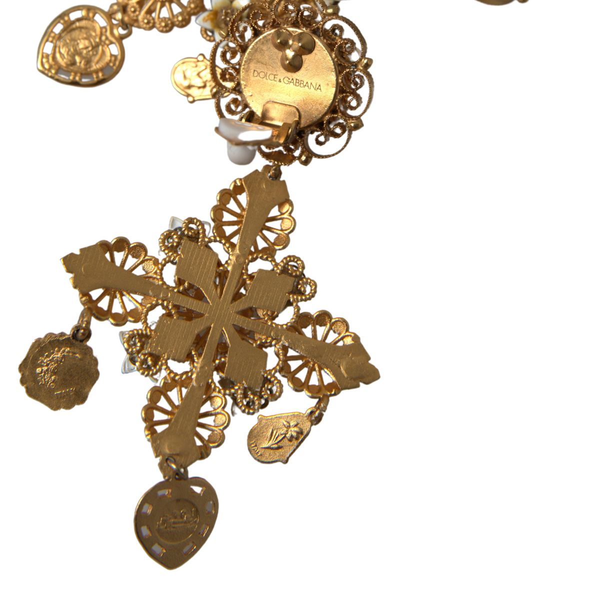 Dolce & Gabbana Elegant Gold Tone Madonna Floral Earrings