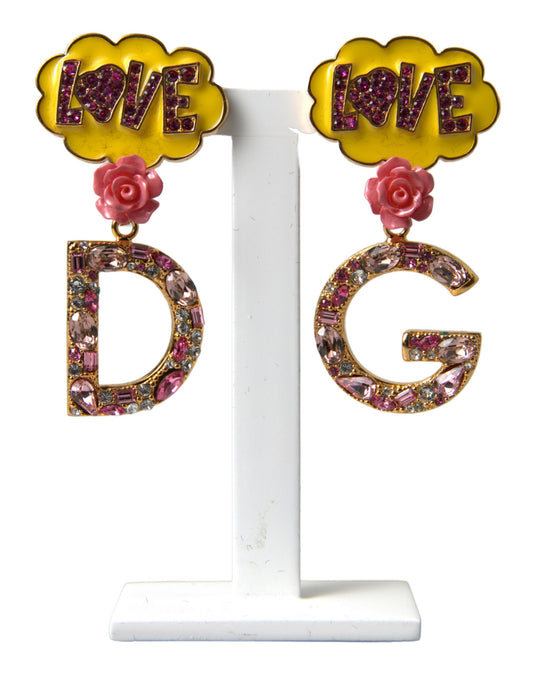 Dolce & Gabbana Glimmering Gold Crystal Dangle Earrings