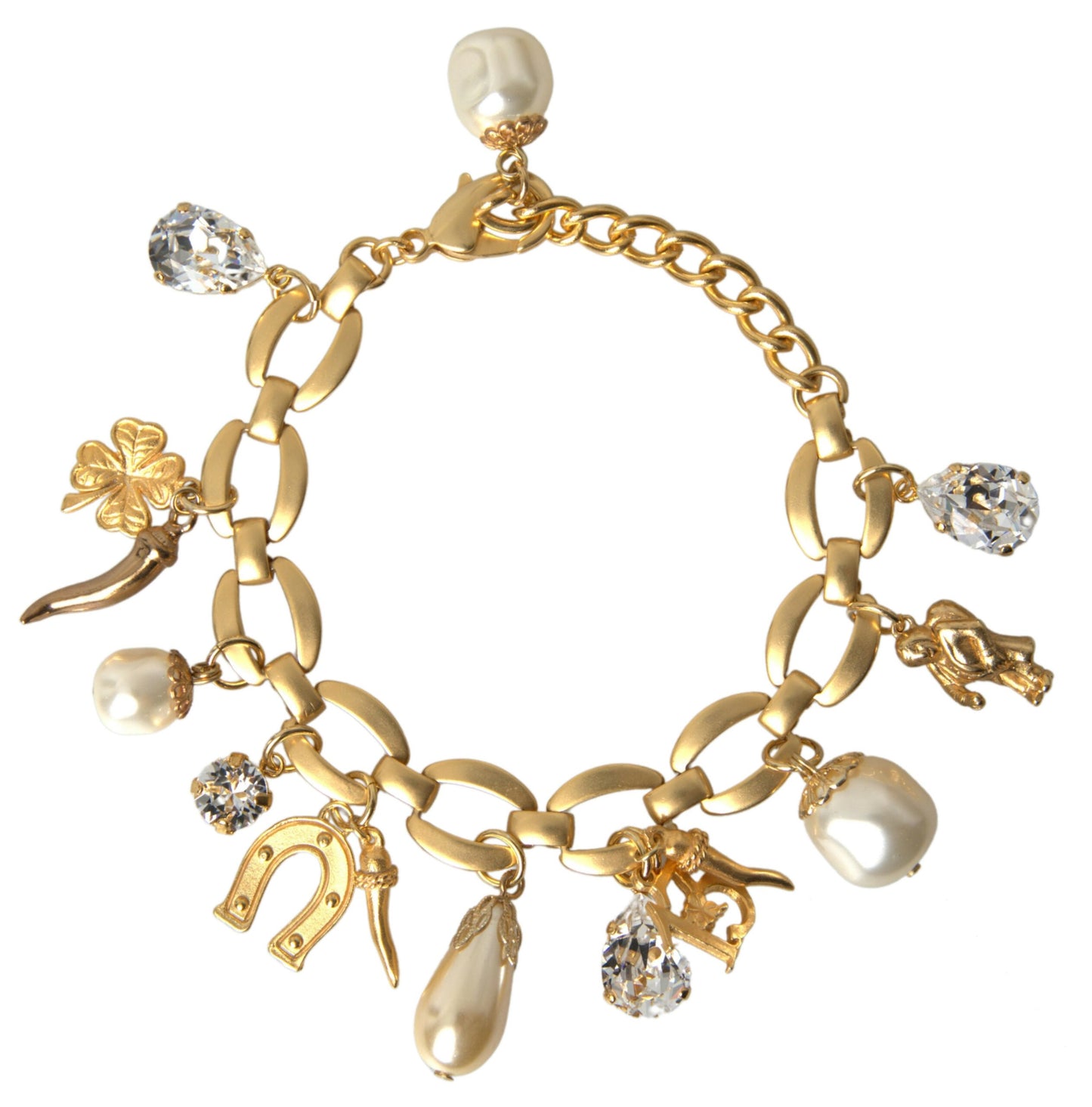 Dolce & Gabbana Elegant Gold Charm Bracelet with Crystals