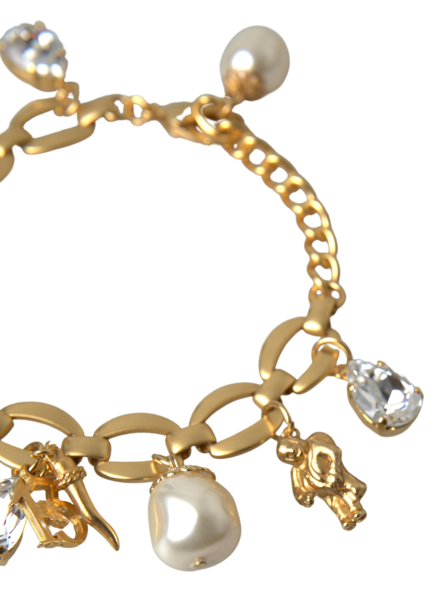 Dolce & Gabbana Elegant Gold Charm Bracelet with Crystals